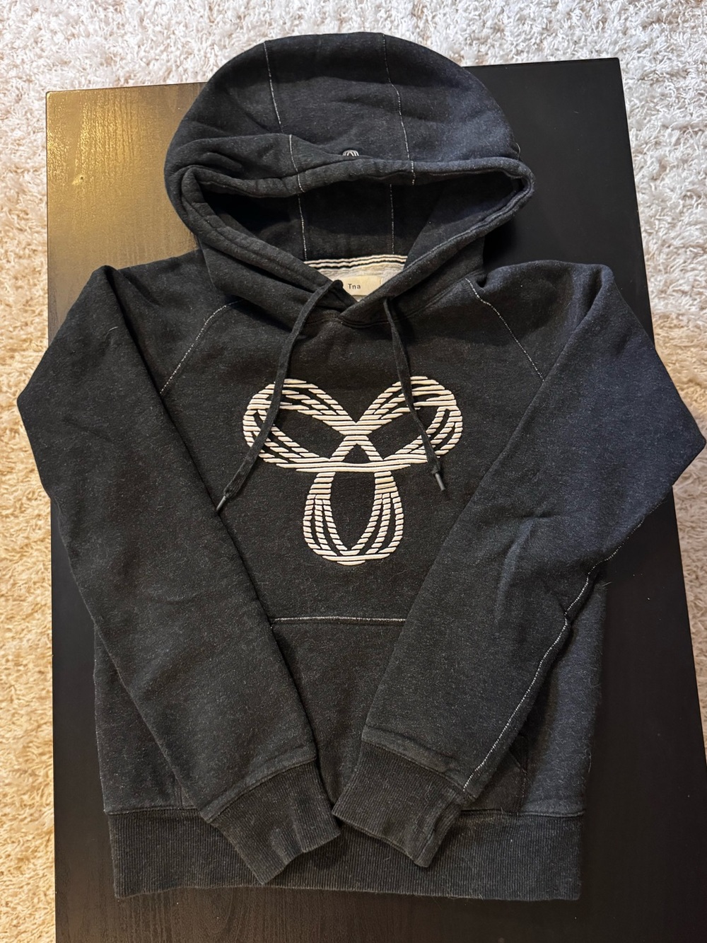 TNA Aritzia Charcoal Gray Pullover Hoodie Logo Graphic Size XS